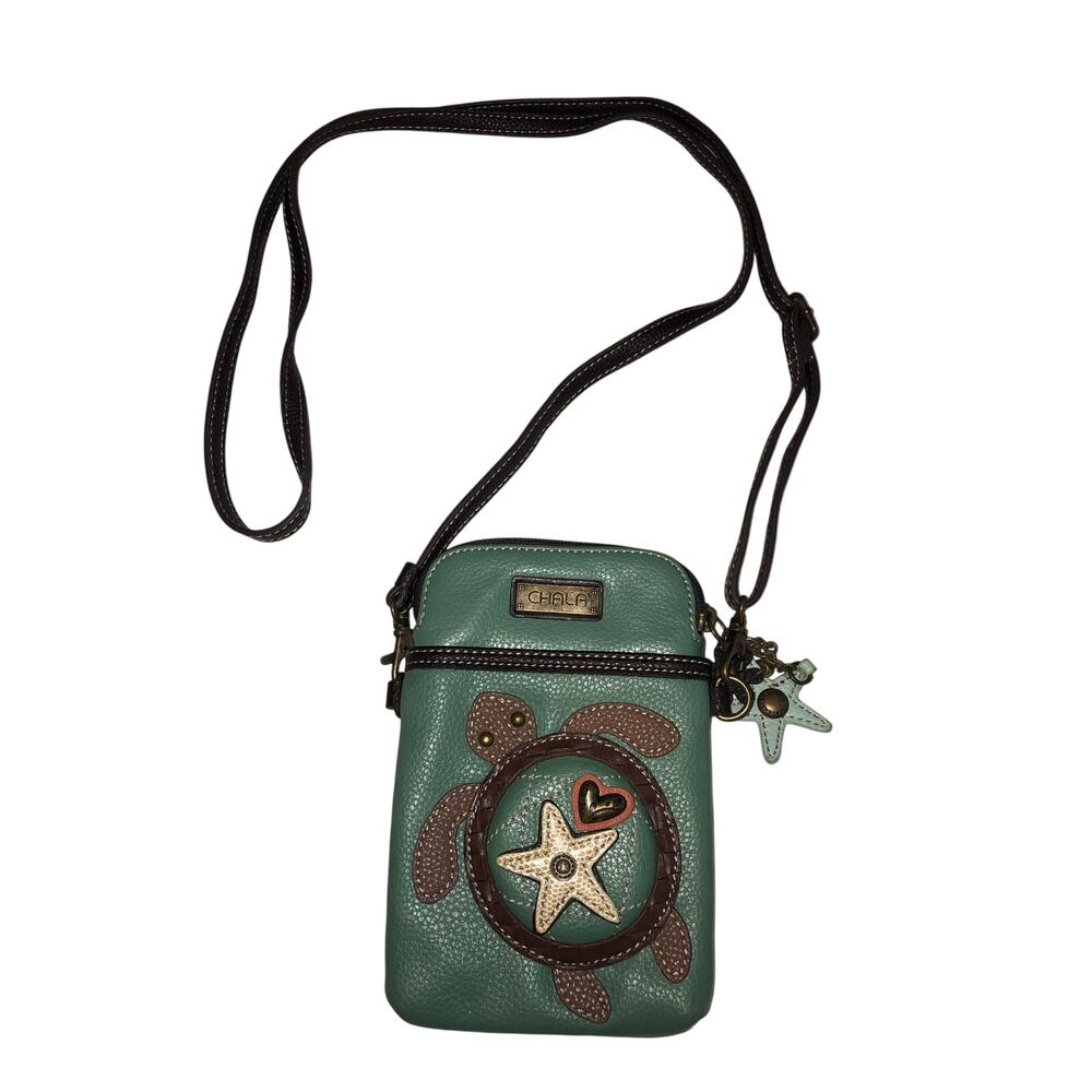 Chala Sea Turtle Crossbody Bag Green Cell Phone Vegan Small Purse Adjustable